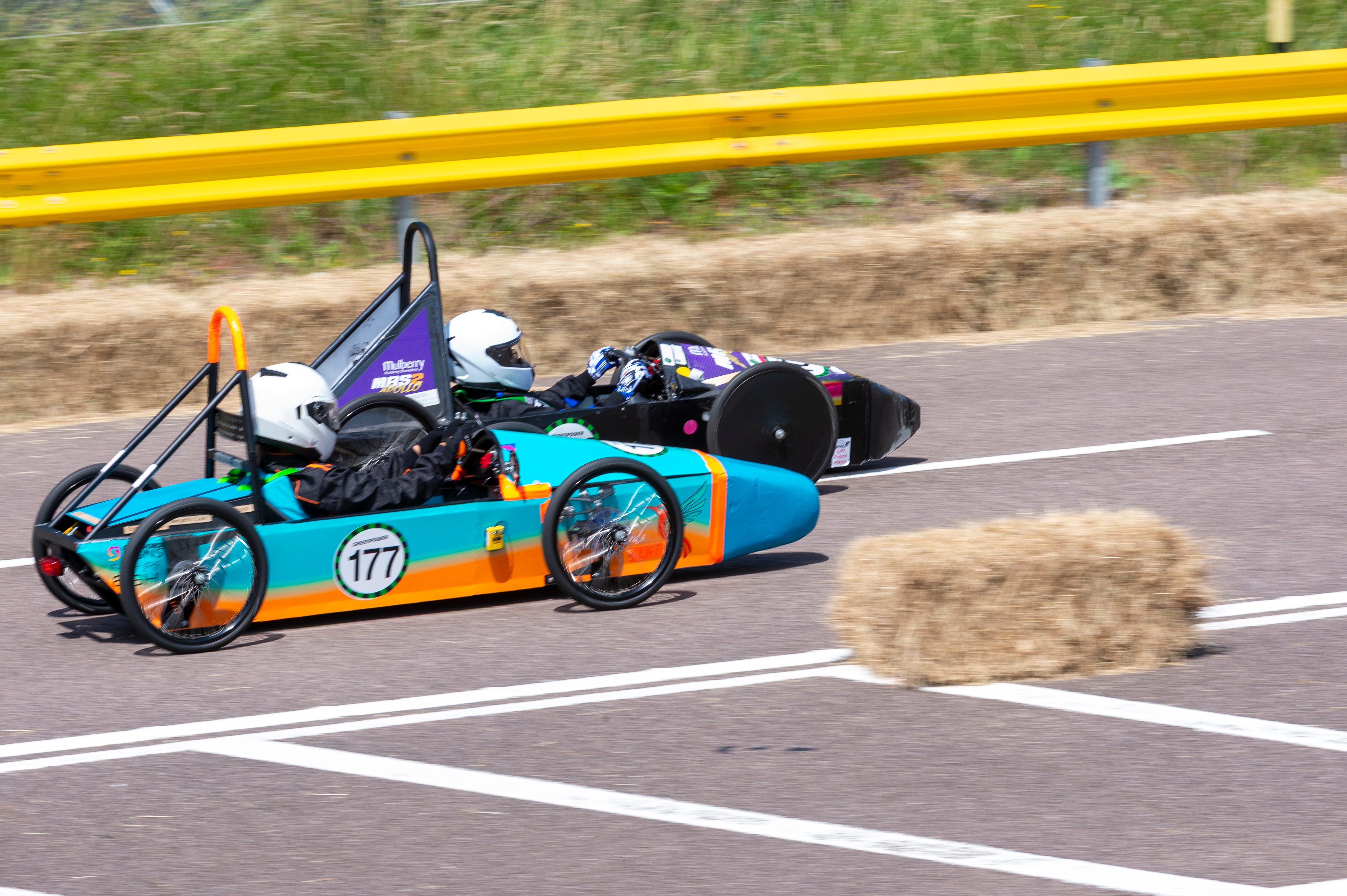 Two of the F24 competitors running side-by-side on the Dunton test track